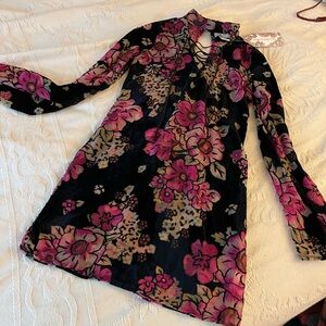 Band of Gypsies Floral Mini Dress - Black and Pink